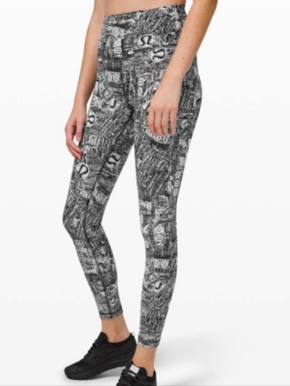 Lululemon Tear It Up Alpine Logo Wunder Train High Rise Legging  Black White 4